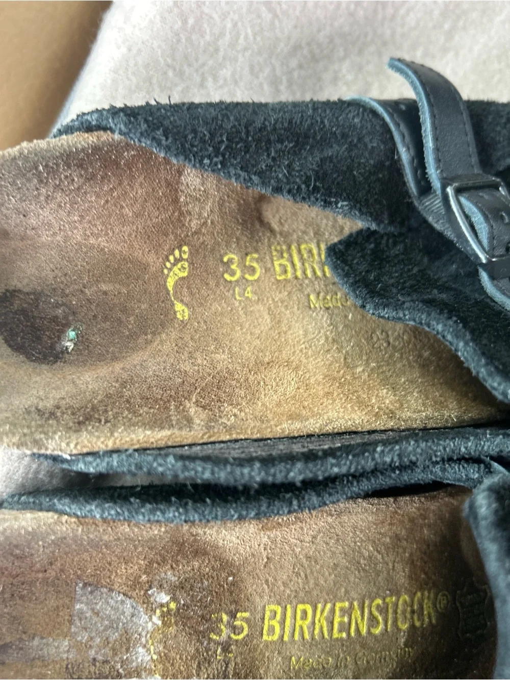 Birkenstock Kids Black Suede Clogs with Buckle Strap size 4(35) narrow fit